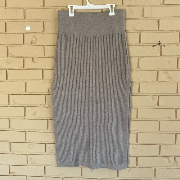 Free People Midi Skirt Gray Golden Hour Ribbed Sweater Minimal Coastal Resort M - Picture 1 of 7